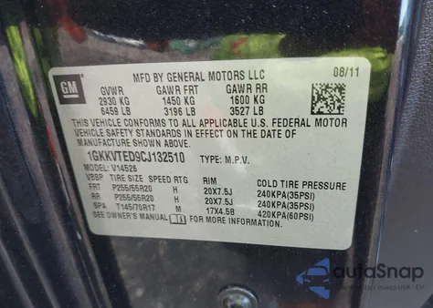 2012 GMC Acadia Denali z USA, uszkodzony, nr VIN 1GKKVTED9CJ132510